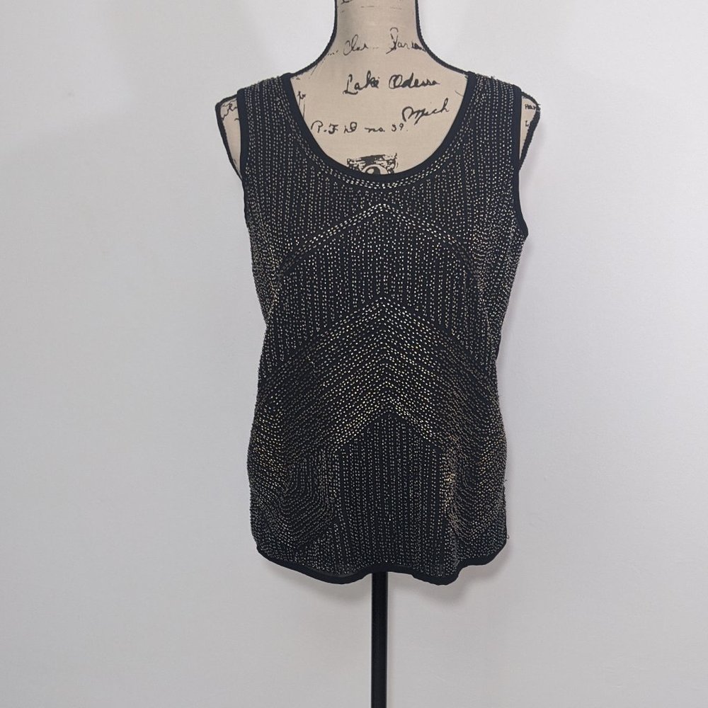 NWT Cache XS Tank Top Blouse Sleeveless Beaded Black